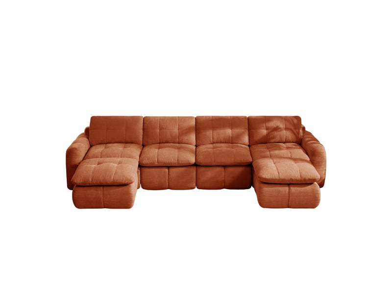  Canapé 4 places - 334 x 160 x 68 cm - canapé modulable en u en chenille avec 2 poufs amovibles et coussins - orange  - Conforama A