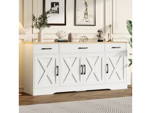 Buffet étroit 160x37x75 cm, meuble de rangement salon avec 3 tiroirs profonds et 4 portes pour petits espaces
