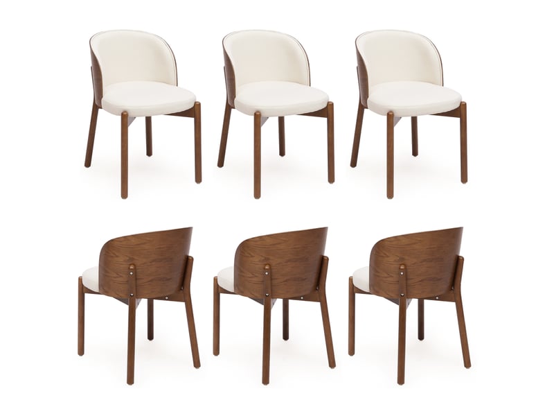  Lot de 4 chaises de salle à manger 57x49x74 cm, style moderne, placage frêne, pour salle à manger, bois et lin, marron  - Conforama A