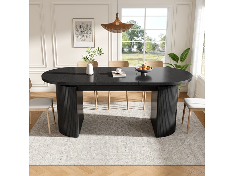  Table à manger extensible 120 à 160 cm, table de cuisine avec rangement discret, mdf, noir Fay Lum - Conforama E