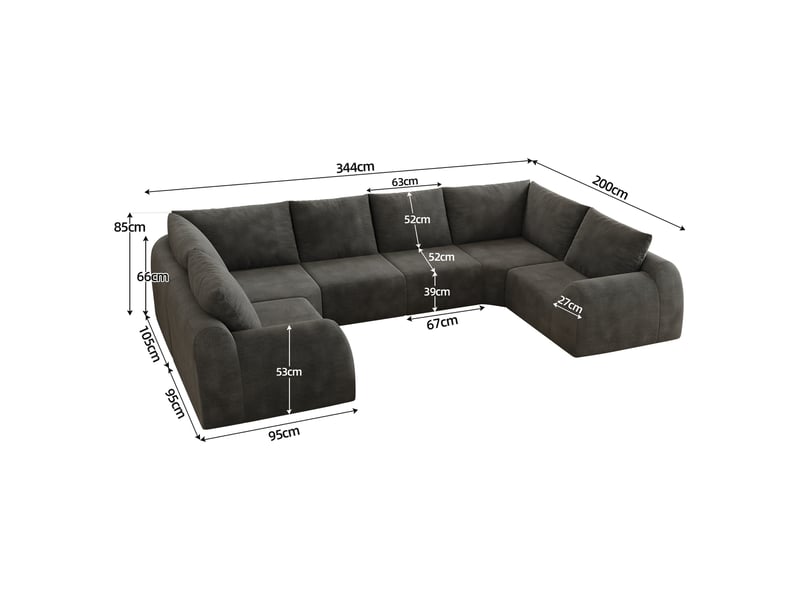  Canapé en u gris foncé 344 cm en mousse compressée sans structure rigide  - Conforama C