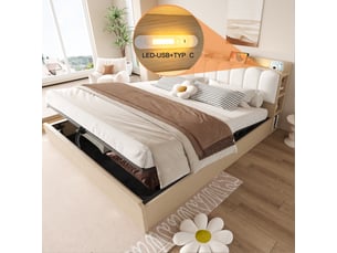 Lit coffre 180x200 cm <strong>OOIILLEE</strong> <strong></strong> coloris naturel