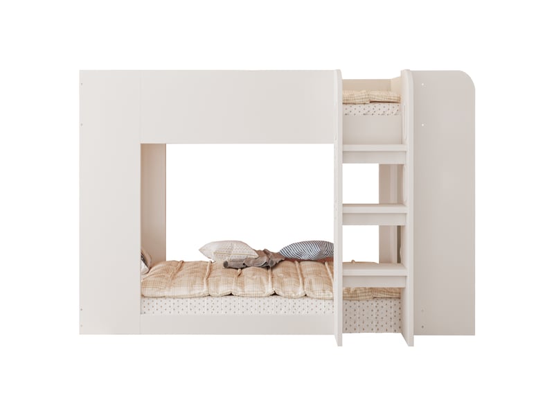  Lit superposé enfant 90 × 200 cm 2 places avec barrières, échelle et étagères, sans matelas, en mdf, blanc  - Conforama E