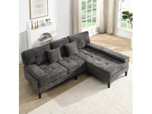Canapé d'angle modulable 195x149x86 cm convertible avec pouf mobile, 3 places, bois, gris antique