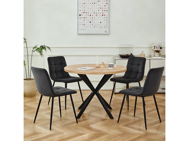  Lot de 4 chaise de salle à manger , chaise scandinave avec assise et dossier rembourrés en velours ,pieds en métal ,noir  - Conforama D