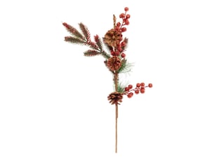 Branche décorative de noël sapin et pommes de pin rouge et or h. 60 cm