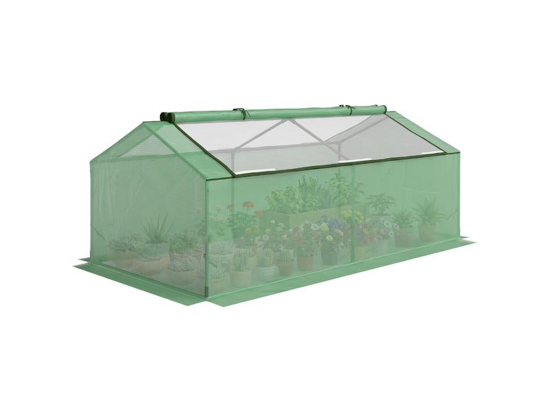 Petite serre pour jardin et balcon avec fenêtres et bâche en pe, 180 x 90 x 70 cm, verte - Conforama A