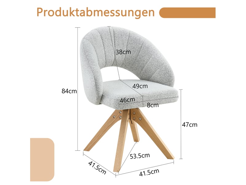  Lot de 2 chaises de salle à manger pivotantes 360° en velours texturé gris clair et bois, style rétro  - Conforama E
