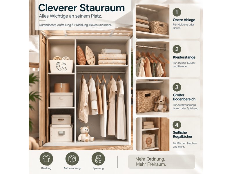 Lit mezzanine enfant 200×90 cm avec armoire, escalier de rangement et éclairage multicolore, sans matelas, blanc et chêne - Conforama E