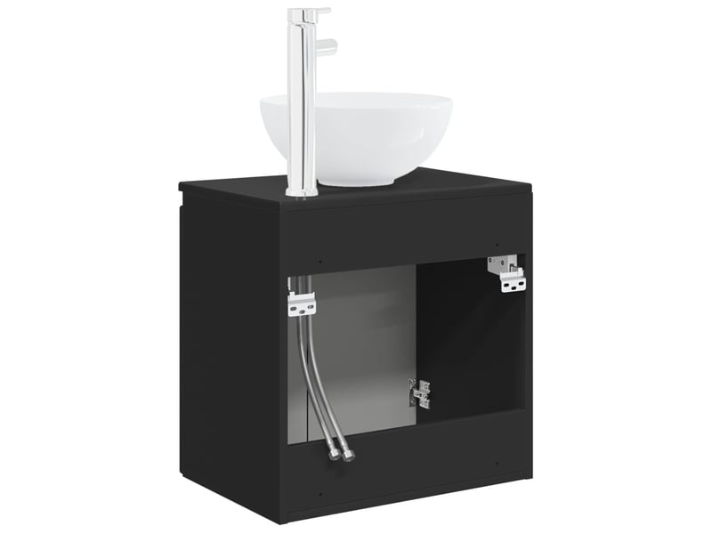 Vanité de lavabo mural, meuble de rangement noir 49.5x35x63 cm bois d'ingénierie - Conforama E