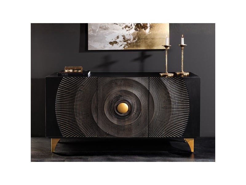  Buffet 140 cm 3 portes bois noir et doré – collection solaris  - Conforama E