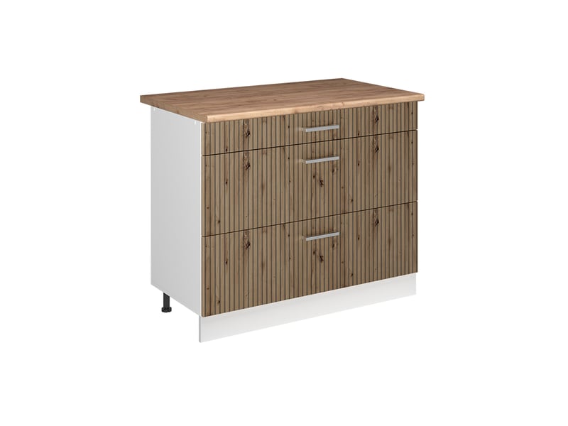  Vicco meuble cuisine, chêne artisanblanc, 100cm plan de travail chêne doré  - Conforama A