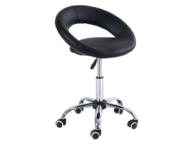  Tabouret à roulettes réglable en hauteur avec dossier ergonomique - lpospi - pivotant 360°, simili cuir noir  - Conforama A