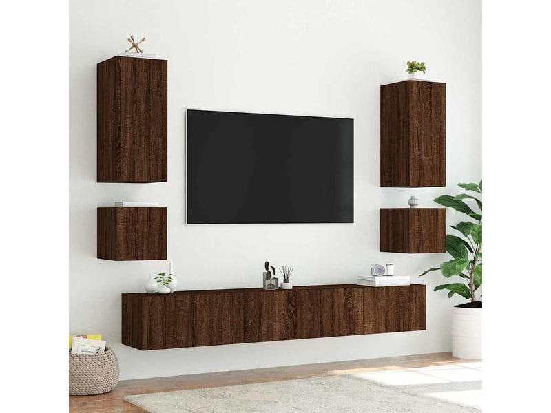  Lot de 2 meuble tv mural avec lumières led chêne marron 40,5x35x40 cm  - Conforama E
