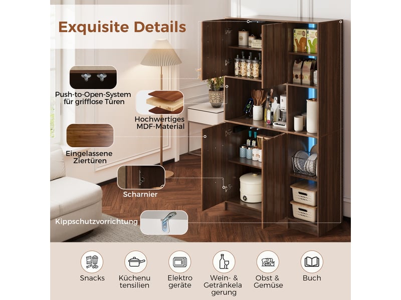  Armoire de cuisine 2 portes avec led et multiprise en mdf coloris noyer 105x40x180 cm N635P4590899091N - Conforama E