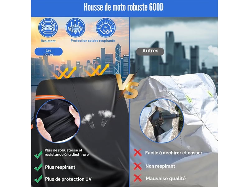  Housse de moto exterieur etanche 420d avec bandes réfléchissantes xl 280x96x138cm  - Conforama E