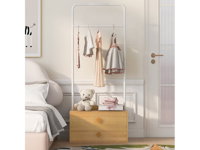  Meuble de rangement avec tringle, 2 tiroirs et crochets étoilés pour chambre enfant, bois clair, 70 × 55 × 168 cm  - Conforama C