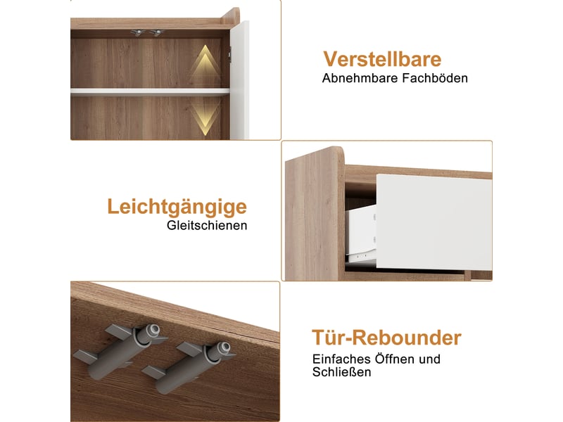  Buffet 4 portes et 1 tiroir avec étagère réglable en panneaux de particules 120×35×99 cm blanc naturel  - Conforama C