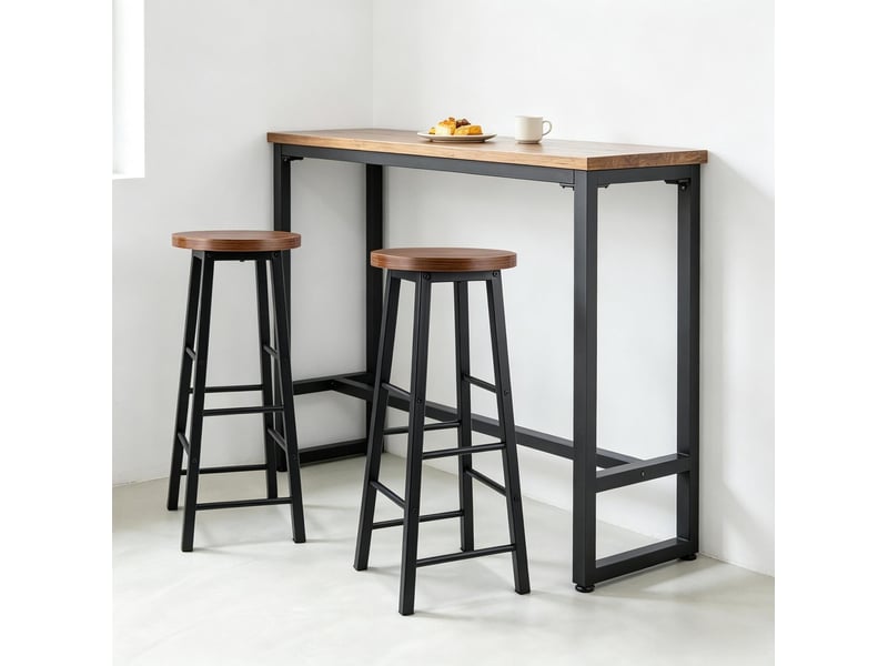  Bar hocker set of 2, bistro style industrial bar chair, kitchen stool with footrest, breakfast stool - brown mdf + metal  - Conforama B