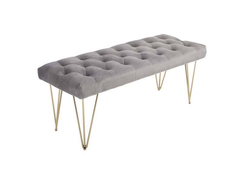  Banc capitonné, pianochaussureslit, velours, chambresaloncouloir, gris métal, 116x44,5x49 cm.  - Conforama B
