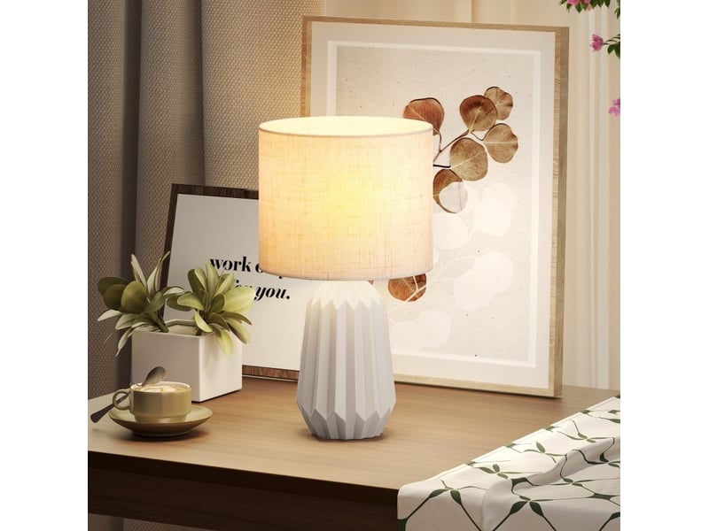  Lampe de table 22 x 22 x 39 cm beige en céramique, abat-jour en lin, interrupteur à bascule, douille e27  - Conforama B