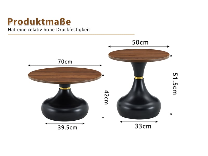  Lot de 2 tables basses gigognes rondes en noyer et métal noir et design sablier solide  - Conforama D
