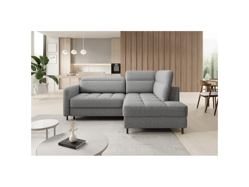  Canapé d'angle droit convertible barnea 208 cm gris chiné avec rangement  - Conforama E