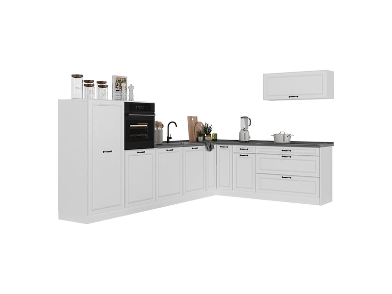  Vicco cuisine en angle, blanc campagneblanc, 327 x cm plan de travail anthracite  - Conforama E