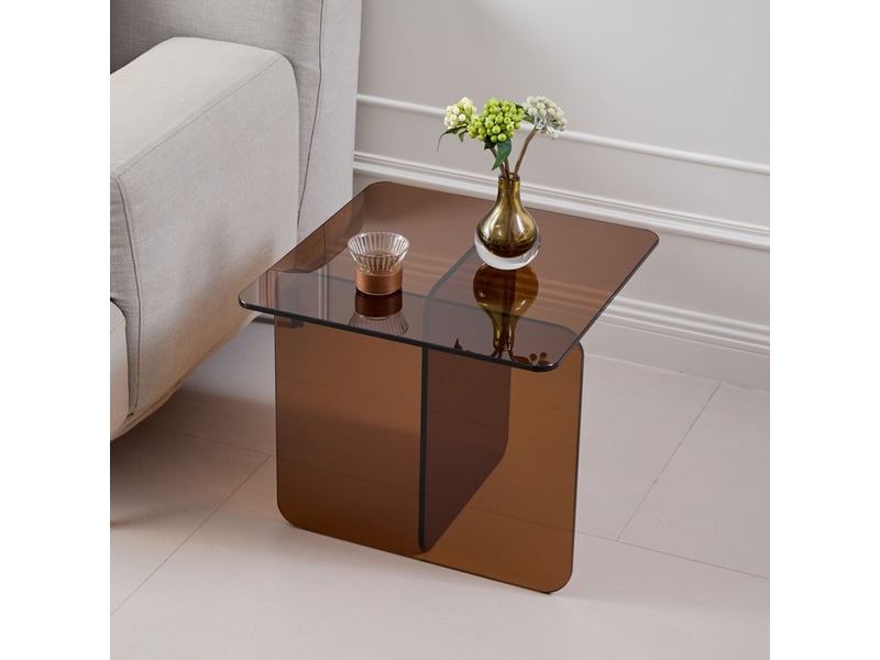  Table basse verre trempé brun cintré table transparente table d’appoint de canapé  - Conforama B