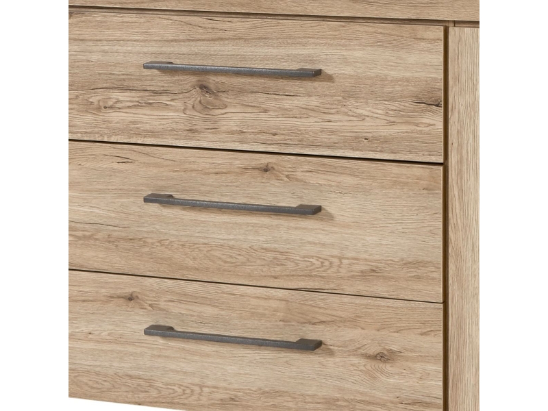  Buffet 2 portes 3 tiroirs finition chêne doré poignées métal gris - elmer ELMER - Conforama D