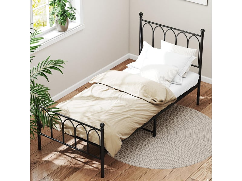  Lit simple 90x200 cm, lit adulte 90x200 cm, cadre de lit en metal noir avec sommier a lattes, sans matelas  - Conforama W