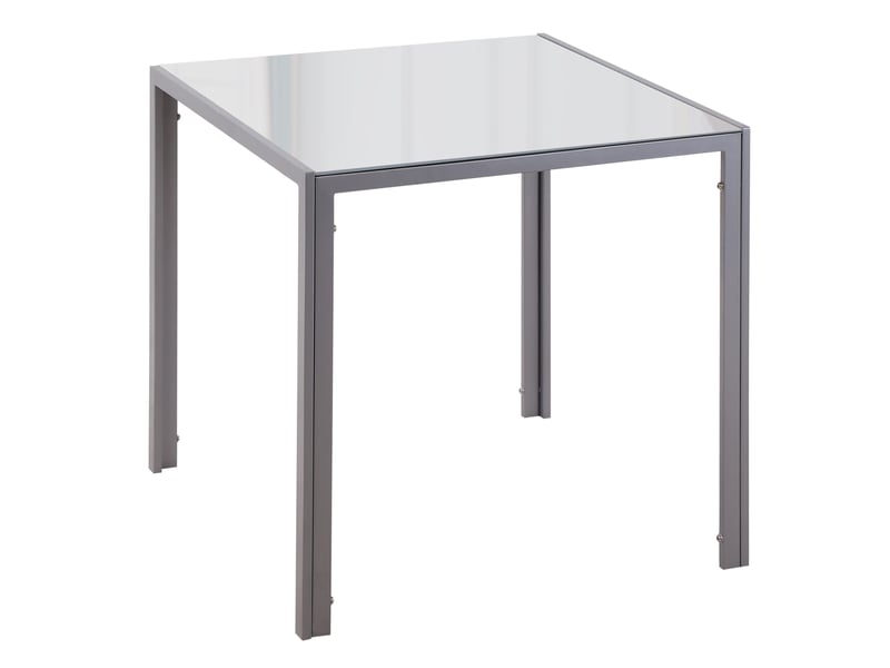  Table à manger carrée 75 x 75 cm pour 4 personnes, plateau en verre gris et acier  - Conforama A