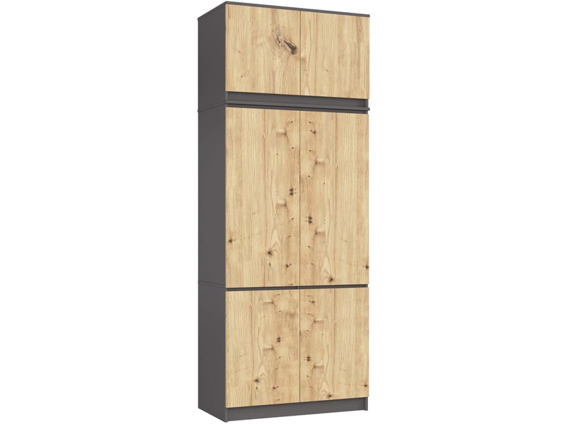 Armoire avec surmeuble s90 gris graphite 90 cm 6 portes façade chêne artisan 6 étagères 90x51x235 cm - Conforama A