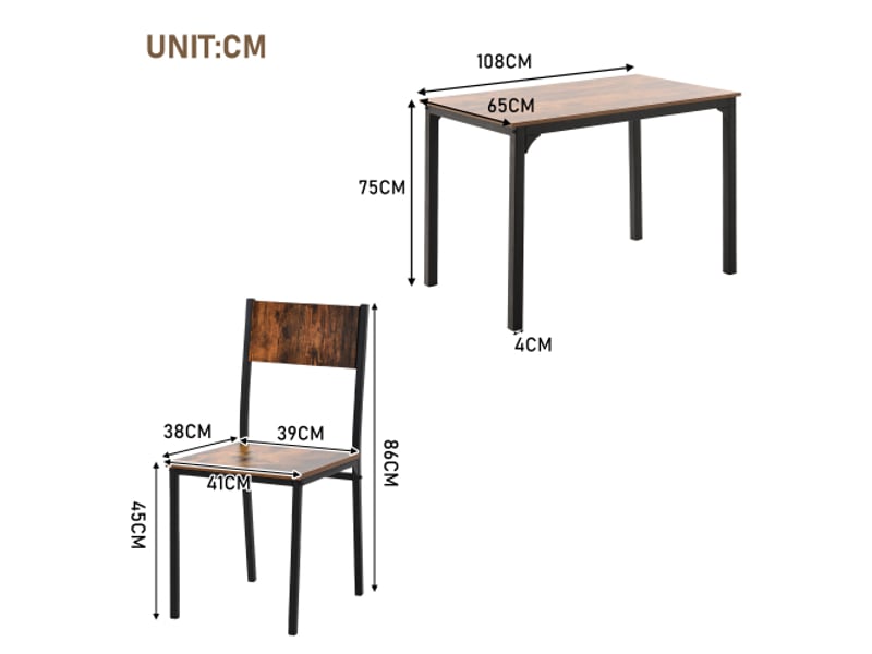  Ensemble table + 4 chaises au look vintage brun, idéal pour créer un coin repas convivial dans la cuisine ou le séjour, avec une allure chaleureuse facile à associer.  - Conforama C