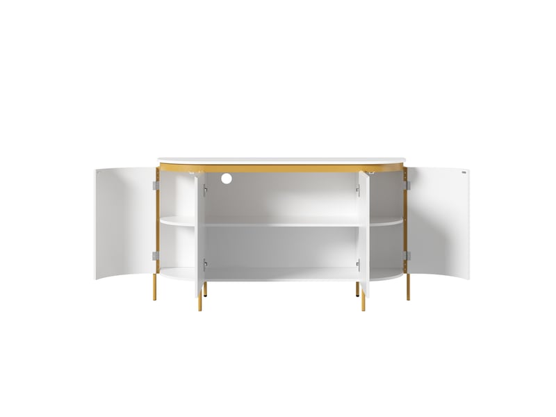  Buffet de salon 140x38x80 cm, pour cuisine et couloir, meuble bas ovale en mdf, avec 4 portes et pieds en métal, blanc  - Conforama D