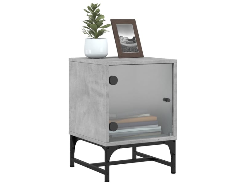  Lot de 2 tables de chevet - cabinet de chevet - table de nuit et portes vitrées gris béton 35x37x50 cm  - Conforama D