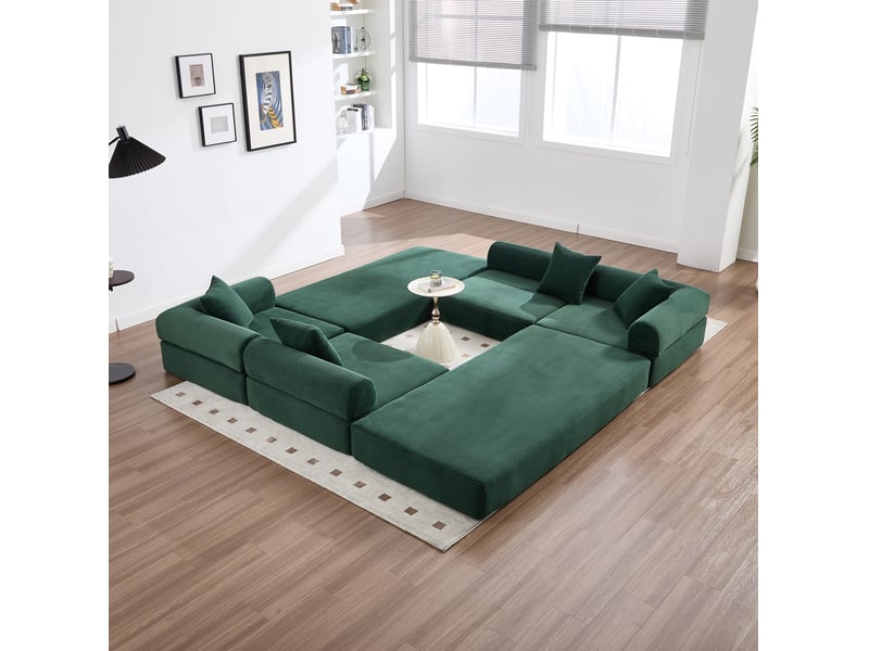 Canapé modulable modenvie 4 places en velours côtelé vert émeraude 270 x 180 x 64 cm - Conforama E