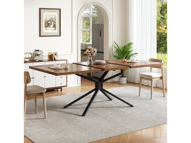  Table à manger extensible, 120 à 160 cm, rectangulaire, mdf et métal, marron, piètement en métal stable  - Conforama B