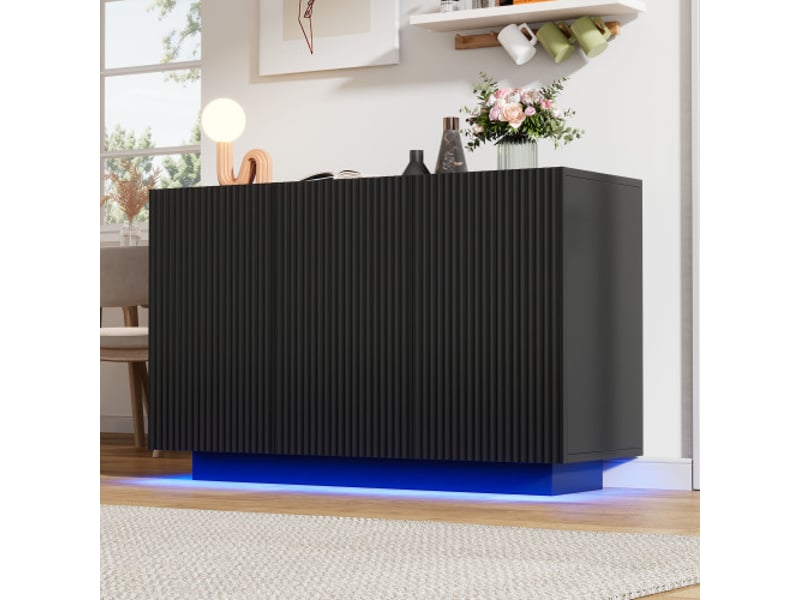  Buffet 3 porte(s) 0 tiroir(s) - 120 cm noir led mdf buffet noir - Conforama D