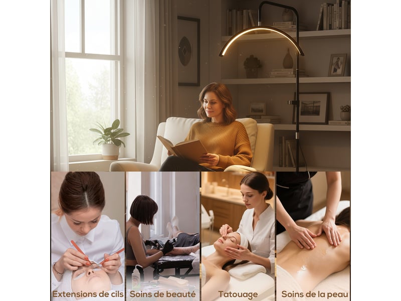  Lampadaire led demi-lune rotative 350°, lampadaire sur pied salon dimmable 36 w, noir, 7 températures de couleur  - Conforama R