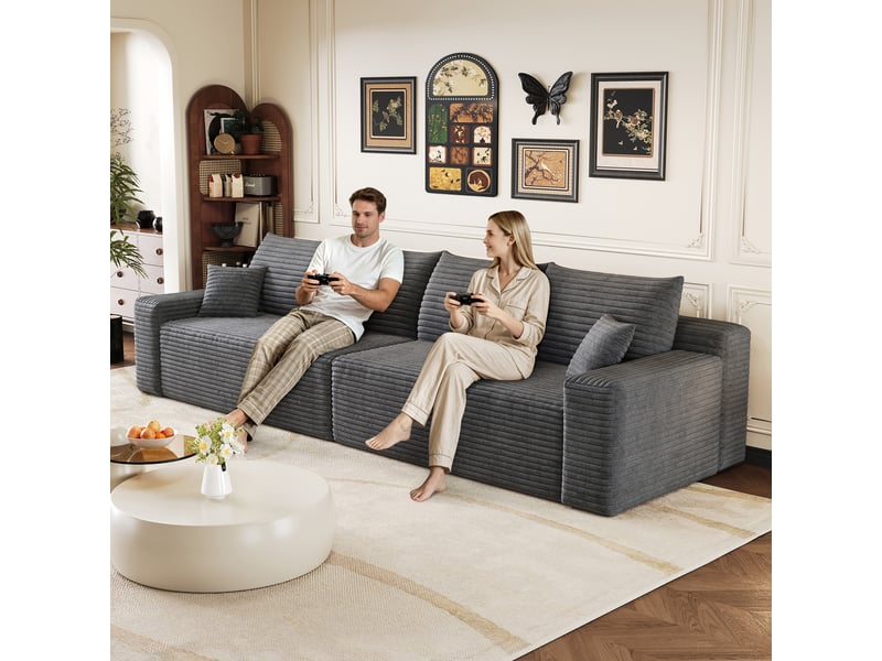  Canapé droit modulaire 302 cm sans structure ni montage, canapé-lit en mousse et velours côtelé doux, style moderne minimaliste pour salon, gris OPULERANE TRADING LTD - Conforama D