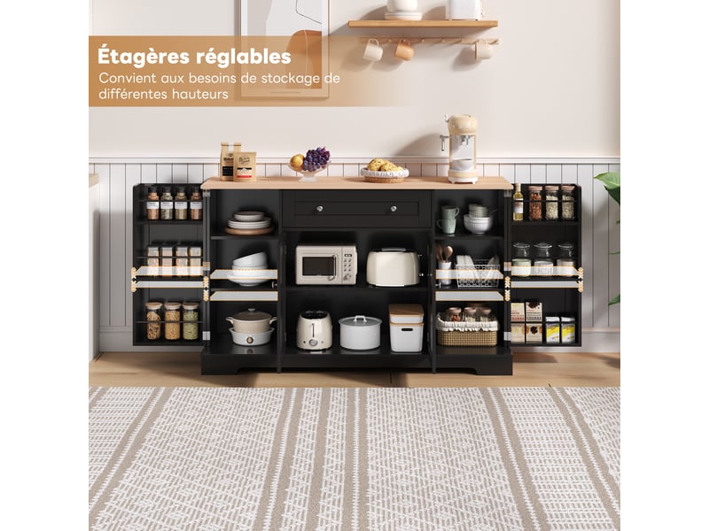  Meuble de cuisine muvano noir, buffet de cuisine de 138 cm avec tiroir et étagères réglables  - Conforama E