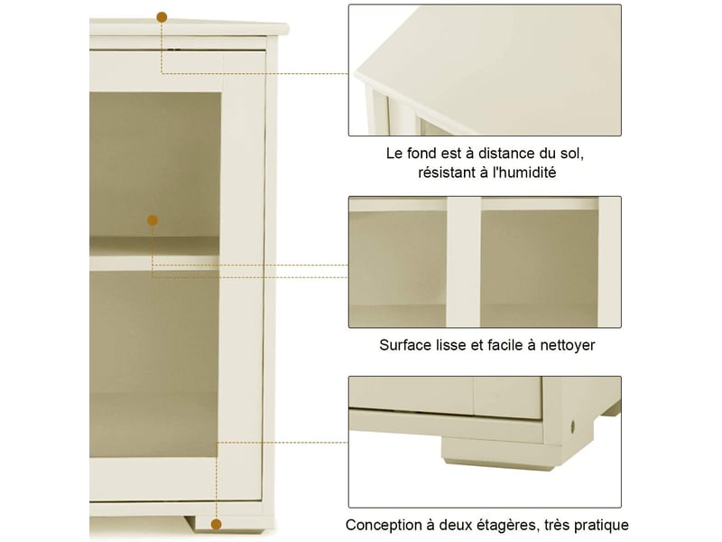 Costway buffet commode bas avec 2 etagères, tablette hauteur réglable, 106,5 x 33 x 62,5 cm, beige (porte verre)  - Conforama D