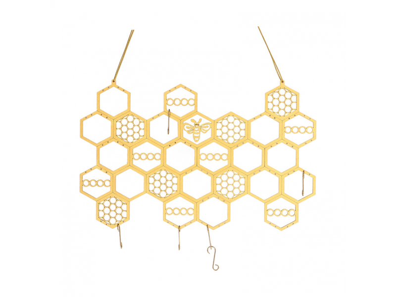 Présentoir à boucles d'oreilles en forme de ruche en peuplier doré, peu encombrant, pour ranger bijoux et boucles d'oreilles - Conforama D