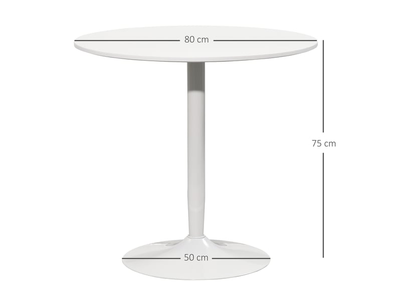  Table à manger ronde pour 2 personnes, table de cuisine style moderne avec piétement en acier, ø 80 x 75 cm, blanc  - Conforama E