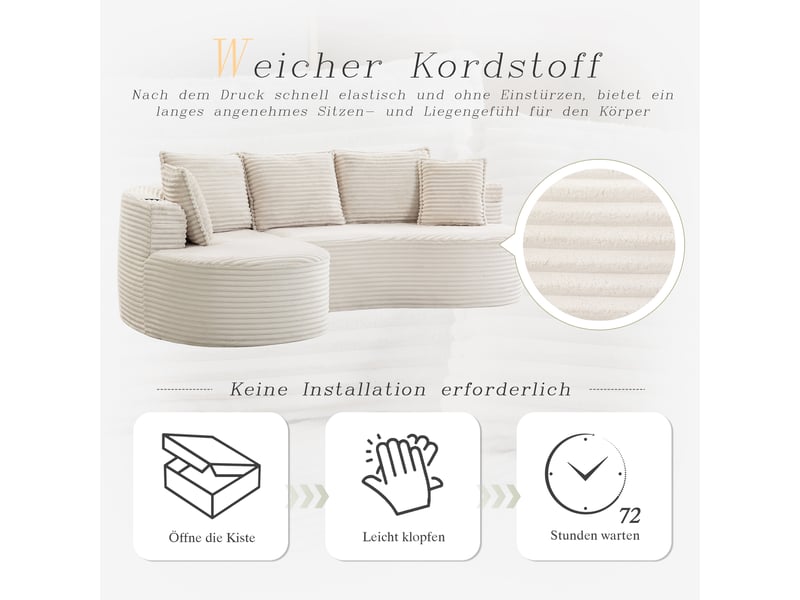  Canapé d'angle gauche fixe 3 places tissu beige canapé compressible - Conforama E