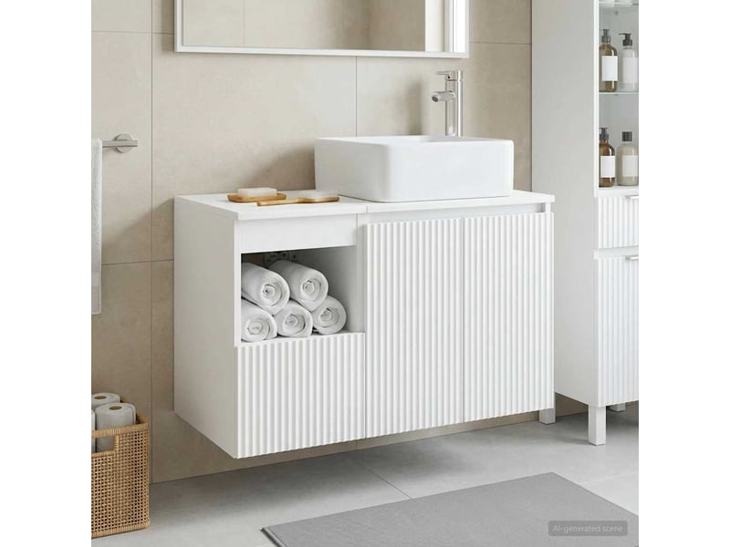 Ensemble de mobilier de salle de bain 2 pc blanc brillant cf64001 - Conforama B