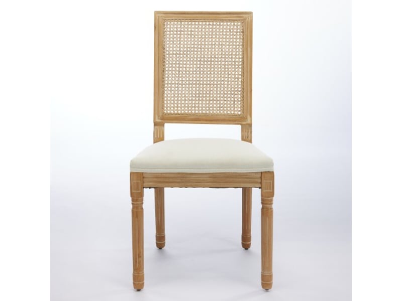  Chaises de salle à manger style ferme-lot 2-cadre bois massif, dossier rotin, assise lin, mousse et ressorts acier  - Conforama A