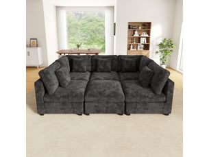 Canapé d'angle gauche fixe OKMYHOME  6 places Tissu Gris