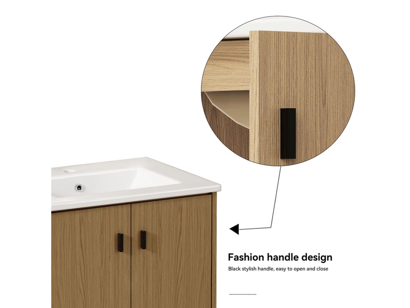 Armoire de salle de bain avec 2 portes à fermeture douce, rangement pour petits espaces, en mdf chêne clair, 60 cm - Conforama D